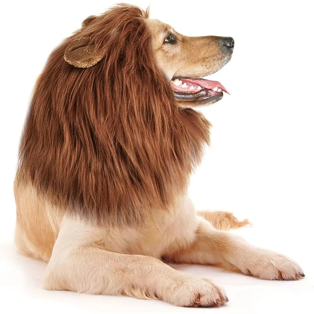 Cute Pet Dog Cosplay Clothes Lion Mane for Dog Costumes Realistic Lion Wig for Medium to Large Dogs with Ear Pet Accessories