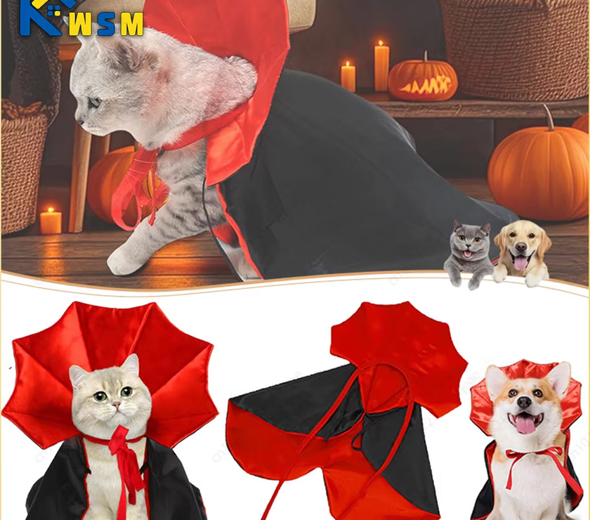 Pet Halloween Costume Vampire Cape with Bat Wings Adjustable Outfit for Puppy Kitten Cat Dog Party Decoration Gift