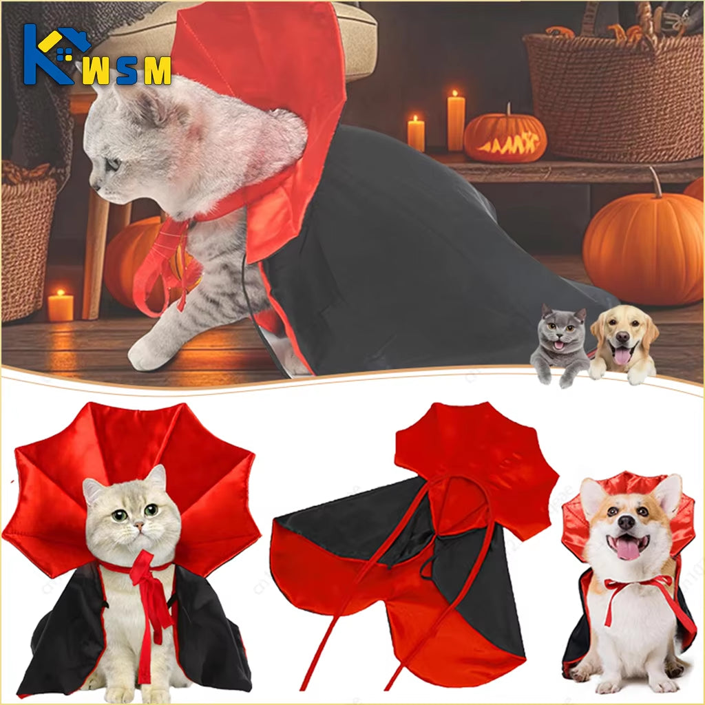Pet Halloween Costume Vampire Cape with Bat Wings Adjustable Outfit for Puppy Kitten Cat Dog Party Decoration Gift