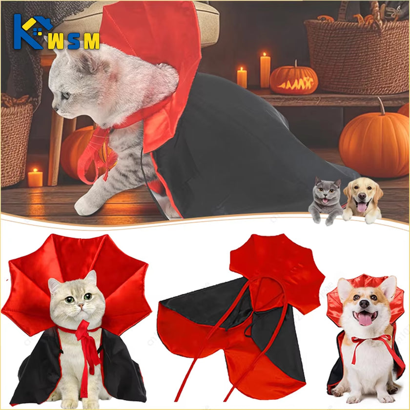 Pet Halloween Costume Vampire Cape with Bat Wings Adjustable Outfit for Puppy Kitten Cat Dog Party Decoration Gift