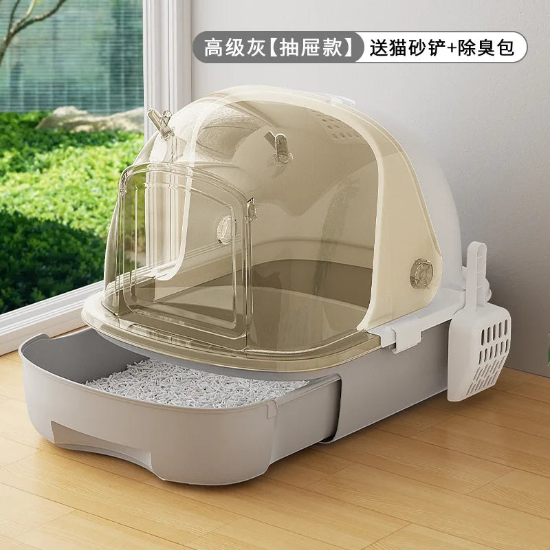 Pet Cats Large Litter Box Drawer-Type Anti-Odor Flip-Up Toilet Anti-Spatter Plastic Bedpans Cat Pet Product Cleaning Accessories