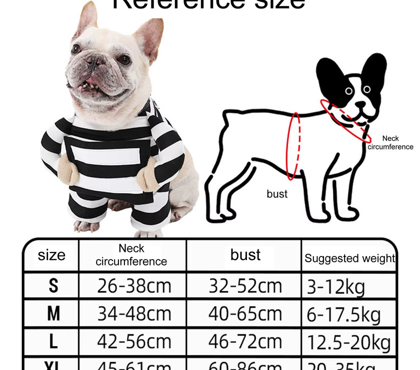 Halloween Funny Prisoner Dog Costume - Striped Prisoner Dog Cosplay Clothes Soft, Comfortable & Easy to Wear.A Cute ID Tag