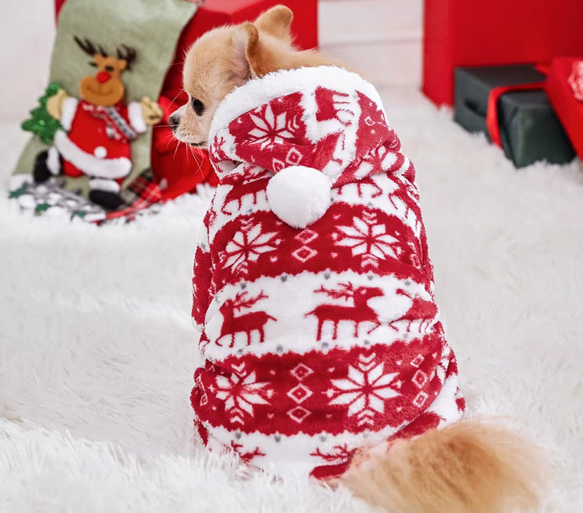 Dog Pajamas Warm Christmas Dog Coat Fleece Thermal Dog Clothes Winter Puppy Jumpsuits Overalls for Small Medium Dogs Cat Apparel