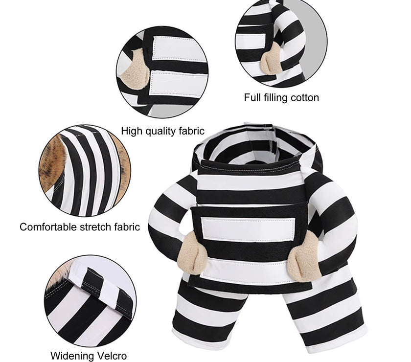Halloween Funny Prisoner Dog Costume - Striped Prisoner Dog Cosplay Clothes Soft, Comfortable & Easy to Wear.A Cute ID Tag