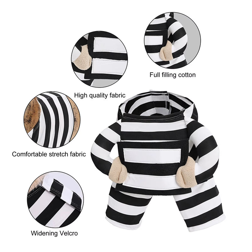 Halloween Funny Prisoner Dog Costume - Striped Prisoner Dog Cosplay Clothes Soft, Comfortable & Easy to Wear.A Cute ID Tag