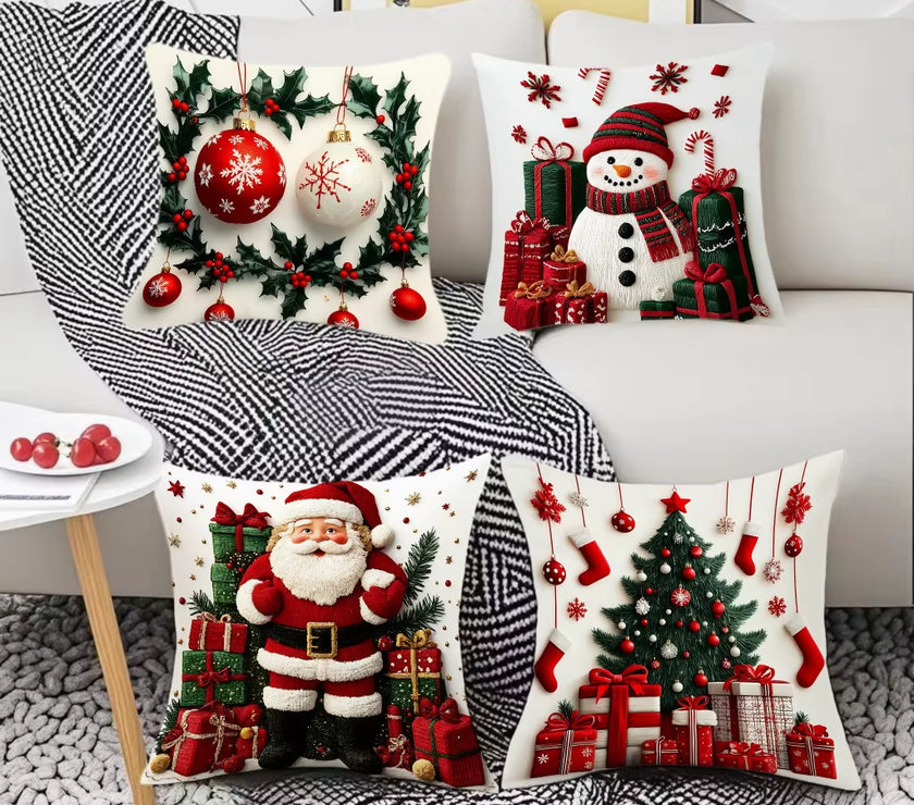 45X45Cm Linen Plush Cartoon Snowman Print Throw Pillowcase Santa Cluas Xmas Merry Christmas Decor 2025 Happy New Year 2026