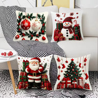 45X45Cm Linen Plush Cartoon Snowman Print Throw Pillowcase Santa Cluas Xmas Merry Christmas Decor 2025 Happy New Year 2026