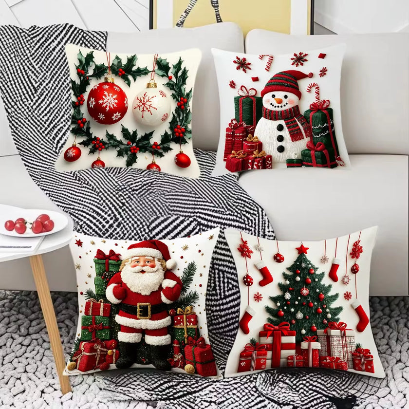 45X45Cm Linen Plush Cartoon Snowman Print Throw Pillowcase Santa Cluas Xmas Merry Christmas Decor 2025 Happy New Year 2026