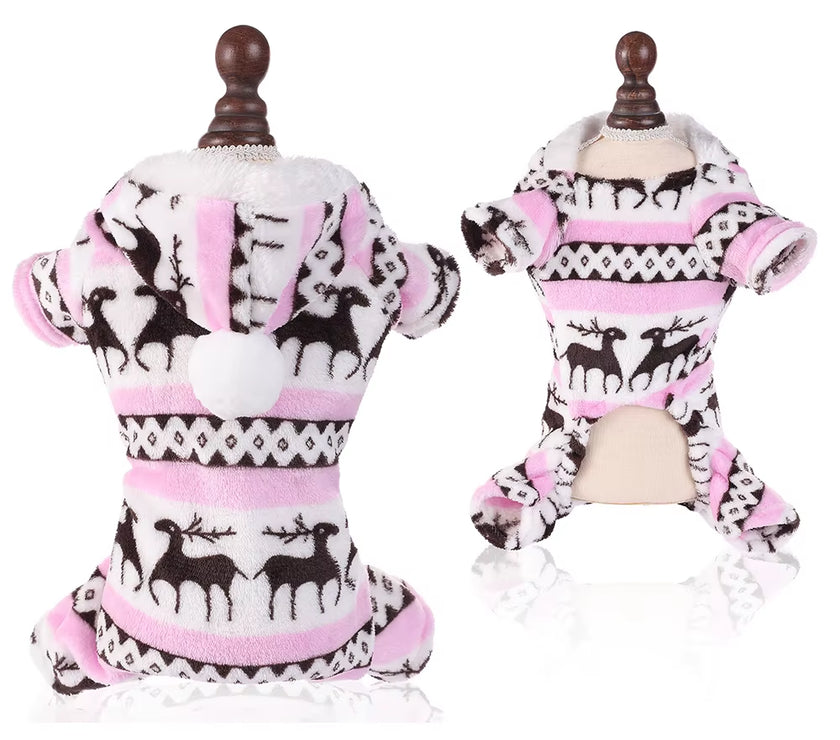 Dog Pajamas Warm Christmas Dog Coat Fleece Thermal Dog Clothes Winter Puppy Jumpsuits Overalls for Small Medium Dogs Cat Apparel