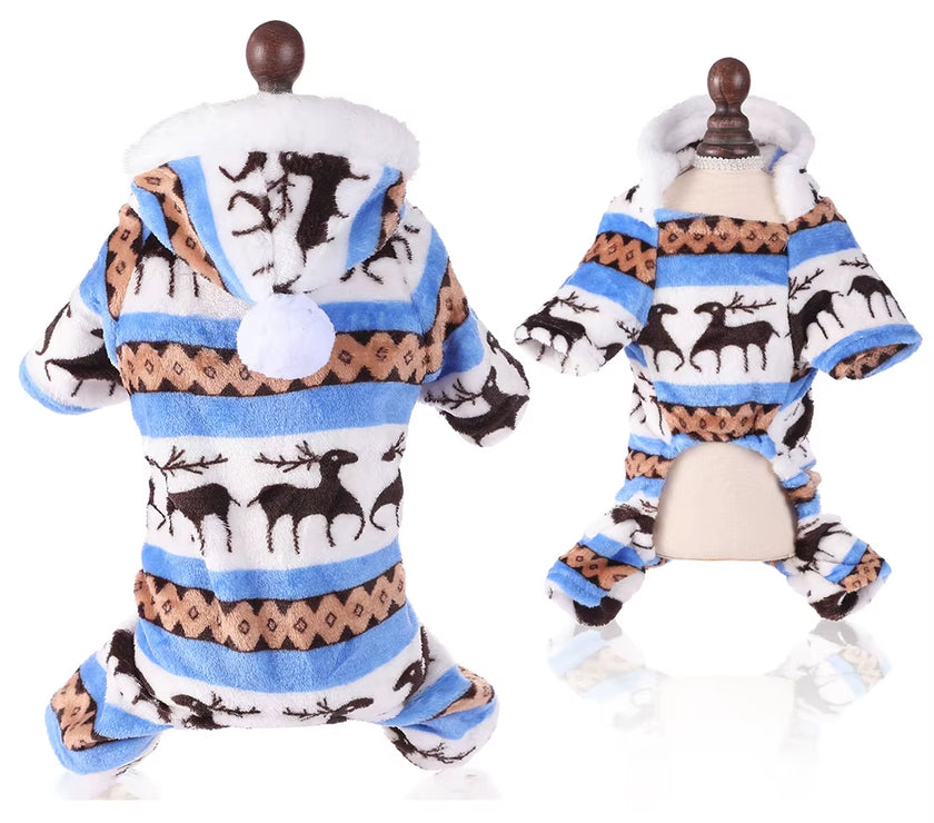 Dog Pajamas Warm Christmas Dog Coat Fleece Thermal Dog Clothes Winter Puppy Jumpsuits Overalls for Small Medium Dogs Cat Apparel