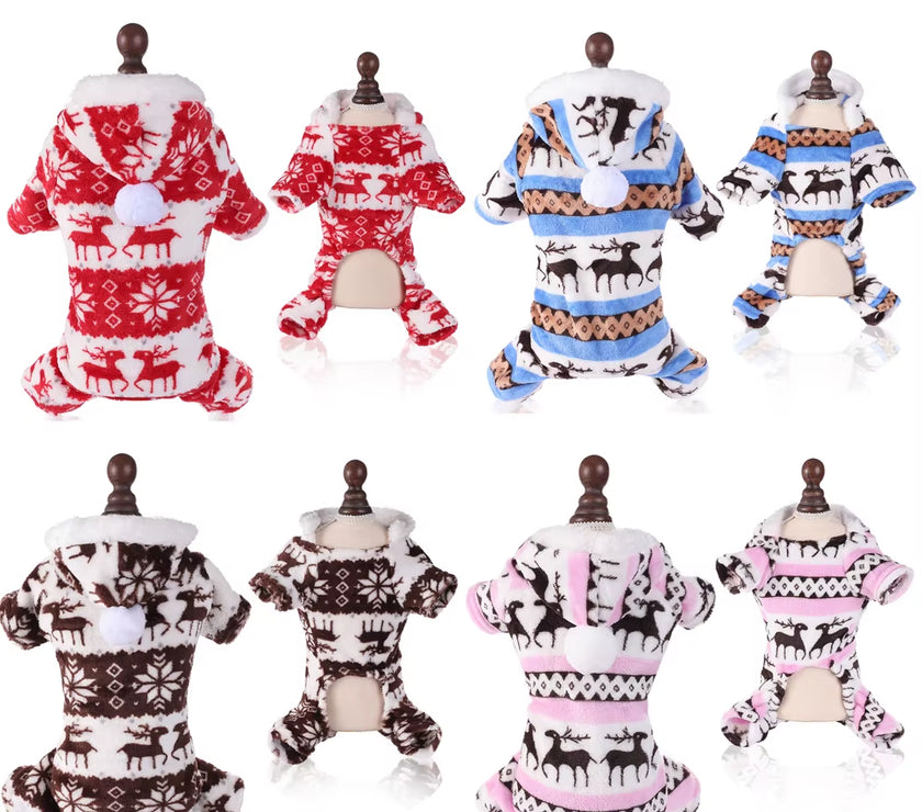 Dog Pajamas Warm Christmas Dog Coat Fleece Thermal Dog Clothes Winter Puppy Jumpsuits Overalls for Small Medium Dogs Cat Apparel