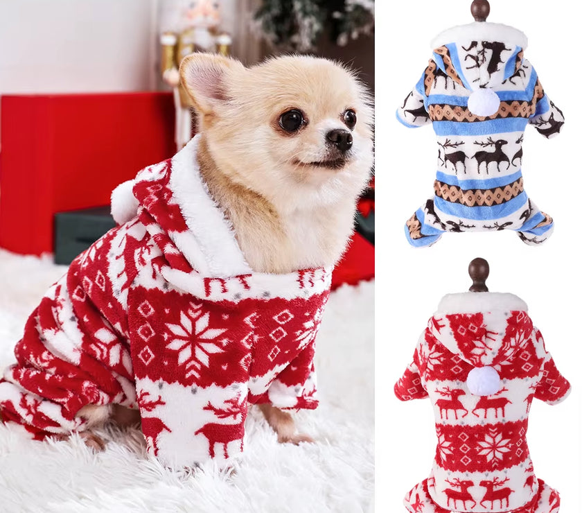 Dog Pajamas Warm Christmas Dog Coat Fleece Thermal Dog Clothes Winter Puppy Jumpsuits Overalls for Small Medium Dogs Cat Apparel