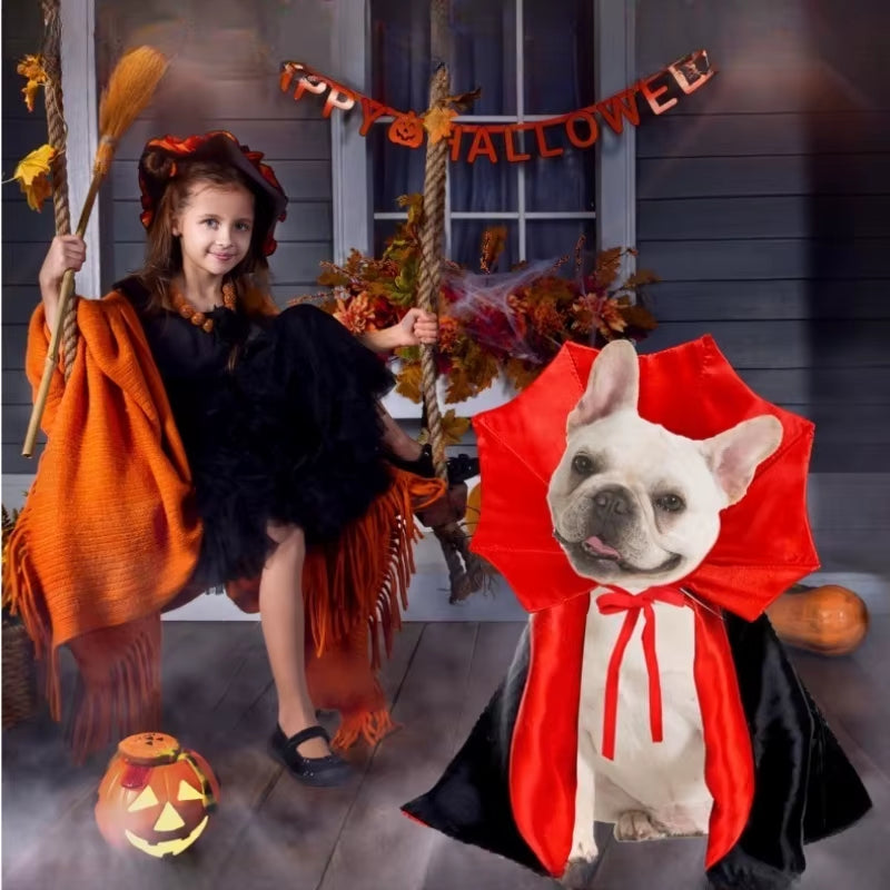 Pet Halloween Costume Vampire Cape with Bat Wings Adjustable Outfit for Puppy Kitten Cat Dog Party Decoration Gift