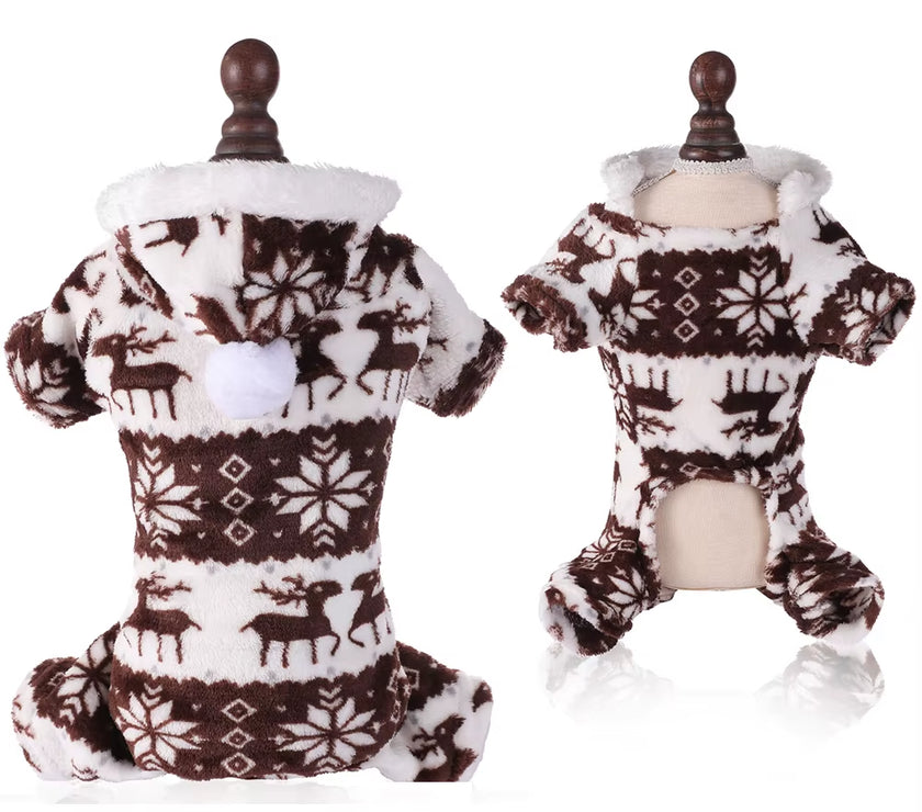 Dog Pajamas Warm Christmas Dog Coat Fleece Thermal Dog Clothes Winter Puppy Jumpsuits Overalls for Small Medium Dogs Cat Apparel