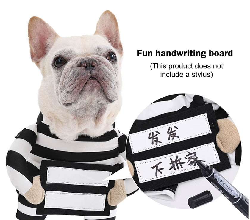 Halloween Funny Prisoner Dog Costume - Striped Prisoner Dog Cosplay Clothes Soft, Comfortable & Easy to Wear.A Cute ID Tag