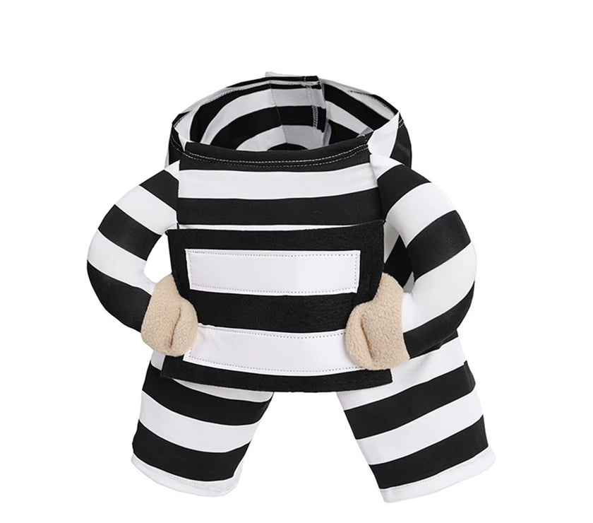 Halloween Funny Prisoner Dog Costume - Striped Prisoner Dog Cosplay Clothes Soft, Comfortable & Easy to Wear.A Cute ID Tag