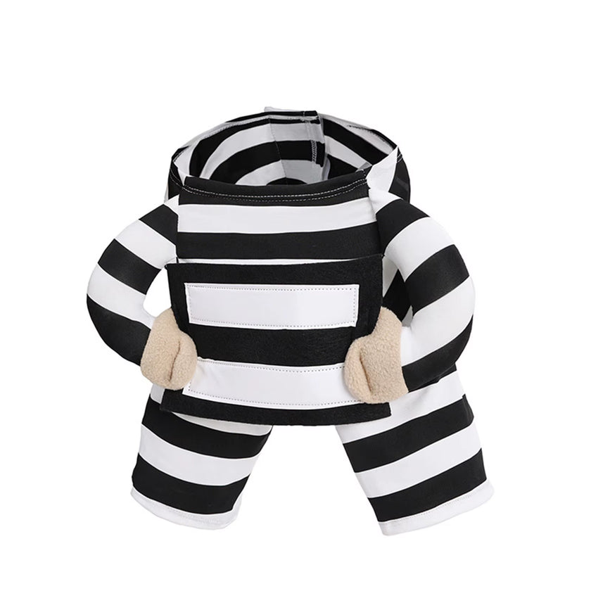 Halloween Funny Prisoner Dog Costume - Striped Prisoner Dog Cosplay Clothes Soft, Comfortable & Easy to Wear.A Cute ID Tag