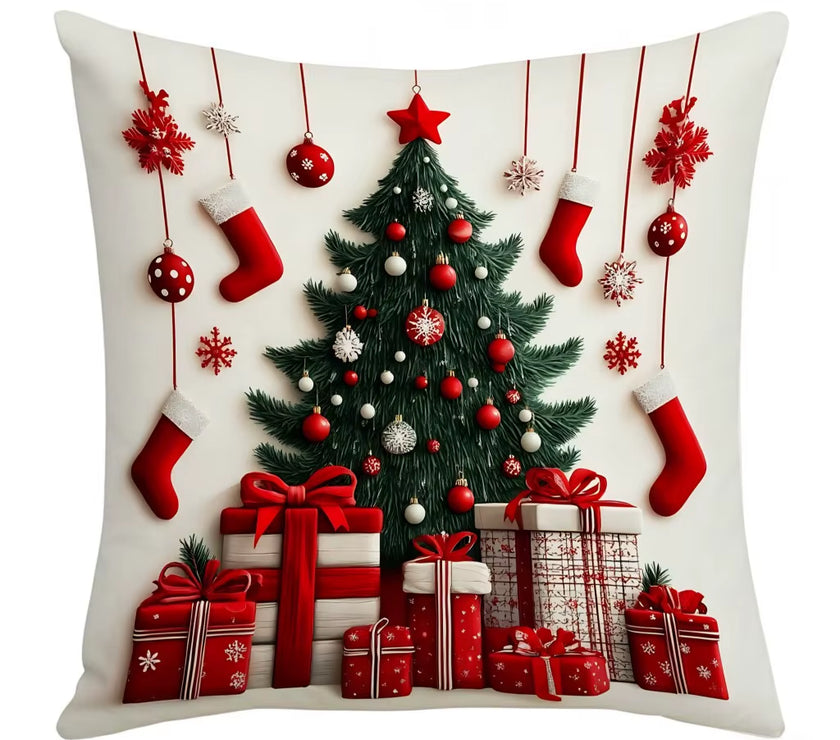 45X45Cm Linen Plush Cartoon Snowman Print Throw Pillowcase Santa Cluas Xmas Merry Christmas Decor 2025 Happy New Year 2026