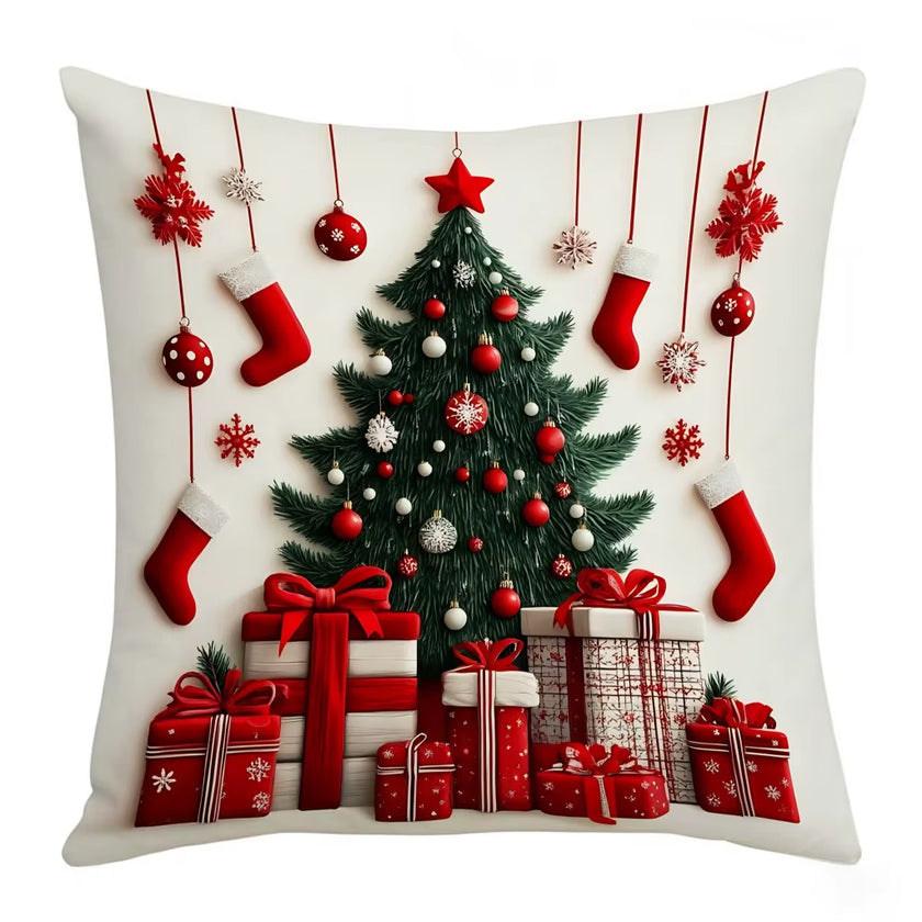 45X45Cm Linen Plush Cartoon Snowman Print Throw Pillowcase Santa Cluas Xmas Merry Christmas Decor 2025 Happy New Year 2026