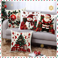 45X45Cm Linen Plush Cartoon Snowman Print Throw Pillowcase Santa Cluas Xmas Merry Christmas Decor 2025 Happy New Year 2026