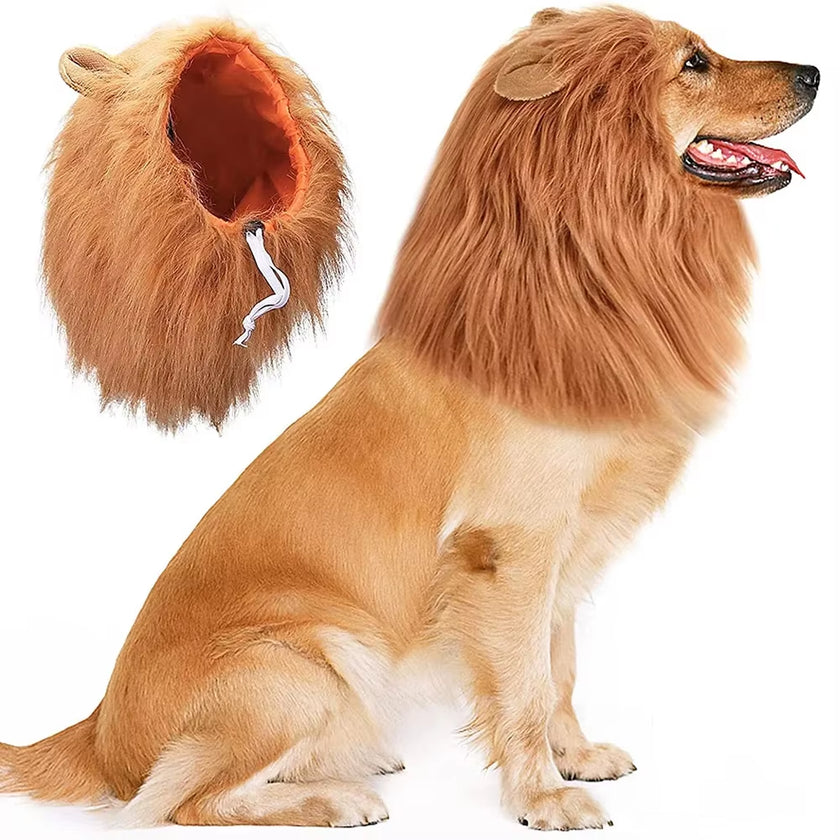 Cute Pet Dog Cosplay Clothes Lion Mane for Dog Costumes Realistic Lion Wig for Medium to Large Dogs with Ear Pet Accessories