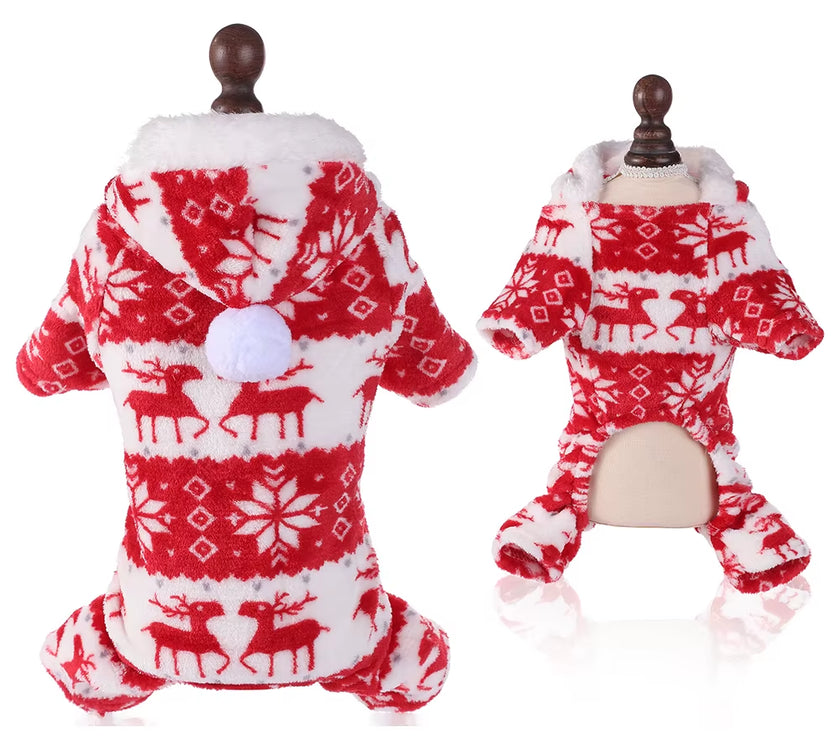 Dog Pajamas Warm Christmas Dog Coat Fleece Thermal Dog Clothes Winter Puppy Jumpsuits Overalls for Small Medium Dogs Cat Apparel
