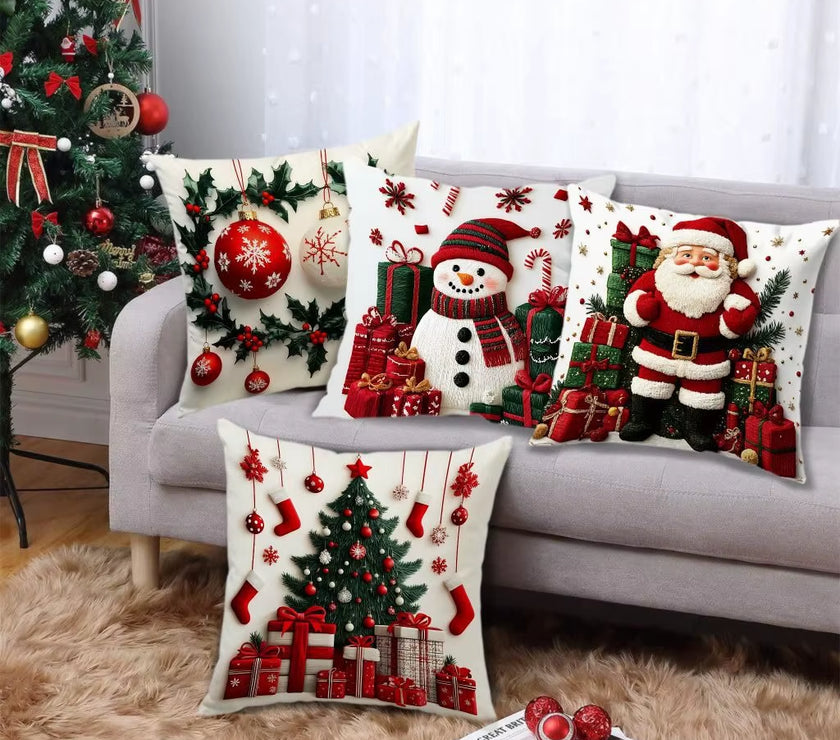 45X45Cm Linen Plush Cartoon Snowman Print Throw Pillowcase Santa Cluas Xmas Merry Christmas Decor 2025 Happy New Year 2026