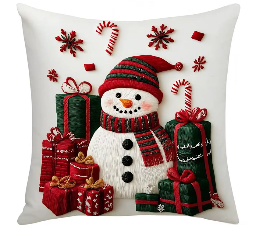 45X45Cm Linen Plush Cartoon Snowman Print Throw Pillowcase Santa Cluas Xmas Merry Christmas Decor 2025 Happy New Year 2026