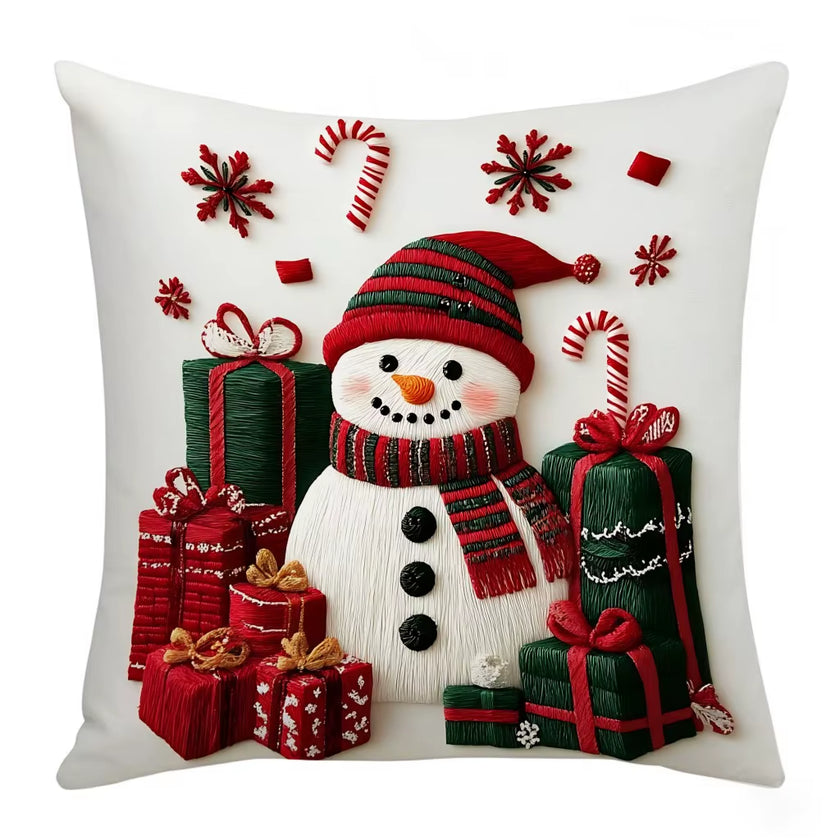 45X45Cm Linen Plush Cartoon Snowman Print Throw Pillowcase Santa Cluas Xmas Merry Christmas Decor 2025 Happy New Year 2026