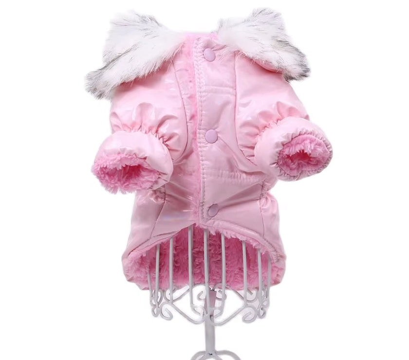 XKSRWE Dog Cat PU Leather Coat Jacket with Zipper Pocket Design Pet Puppy Dress Hoodie Winter Warm Clothes Apparel